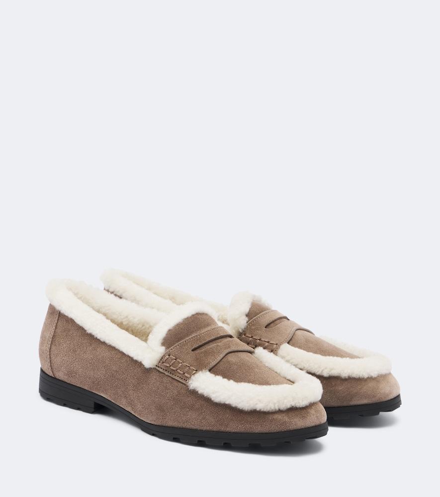 veronica beard shearling-lined suede penny loafers