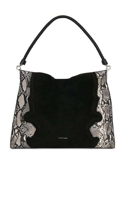 veronica beard snake embossed vida hobo bag in black.
