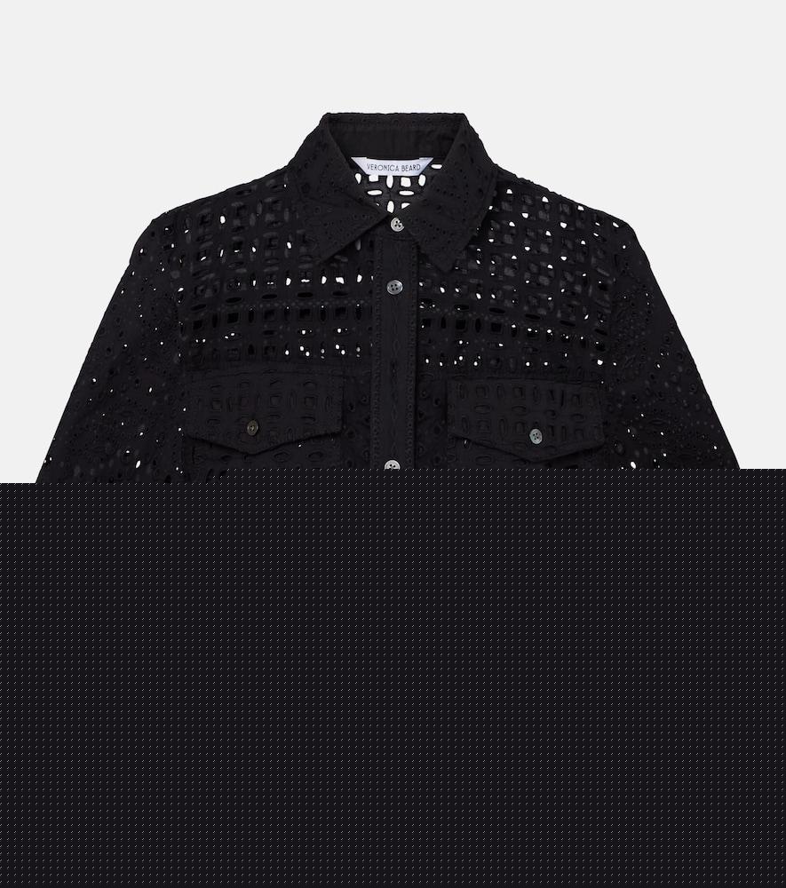 veronica beard spruce embroidered cotton shirt
