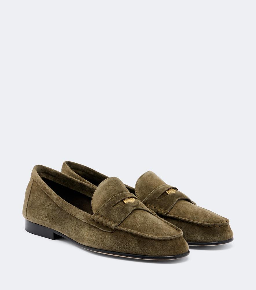 veronica beard suede penny loafers