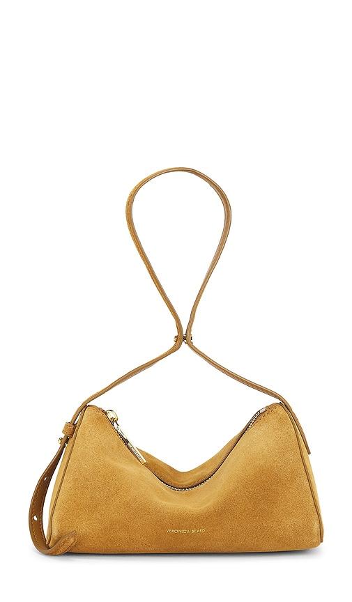 veronica beard suede prism bag in tan.