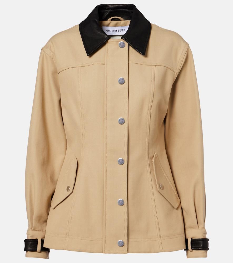 veronica beard talla leather-trimmed cotton blouson jacket