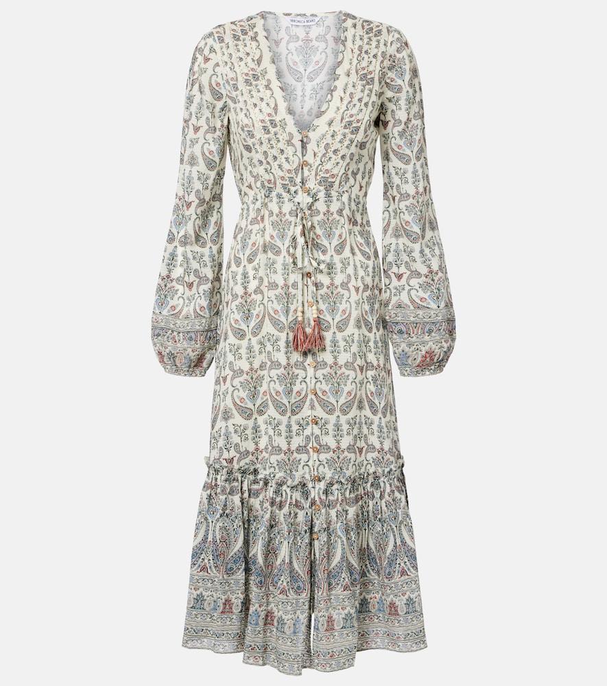 veronica beard vani paisley ruffled midi dress
