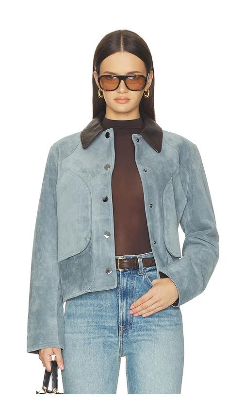 veronica beard walters cropped barn jacket in blue. - size l (also in m, s, xs)