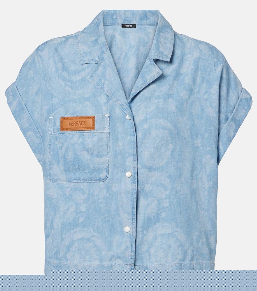 versace barocco cropped denim chambray shirt