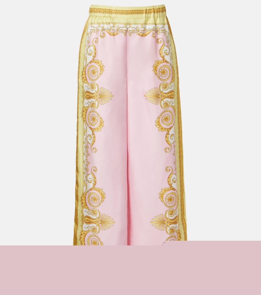 versace barocco foulard silk twill wide-leg pants