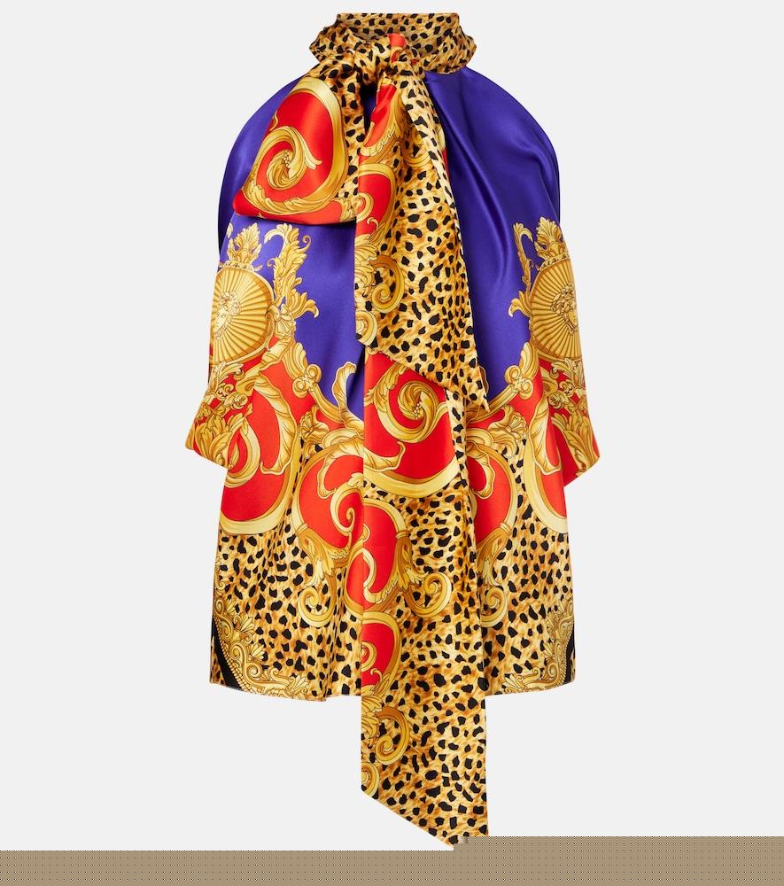 versace bow-detail printed silk satin top