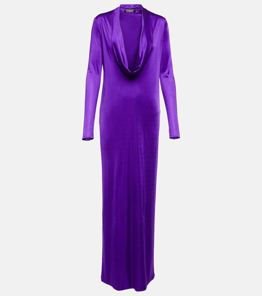 versace cowl-neck draped satin gown