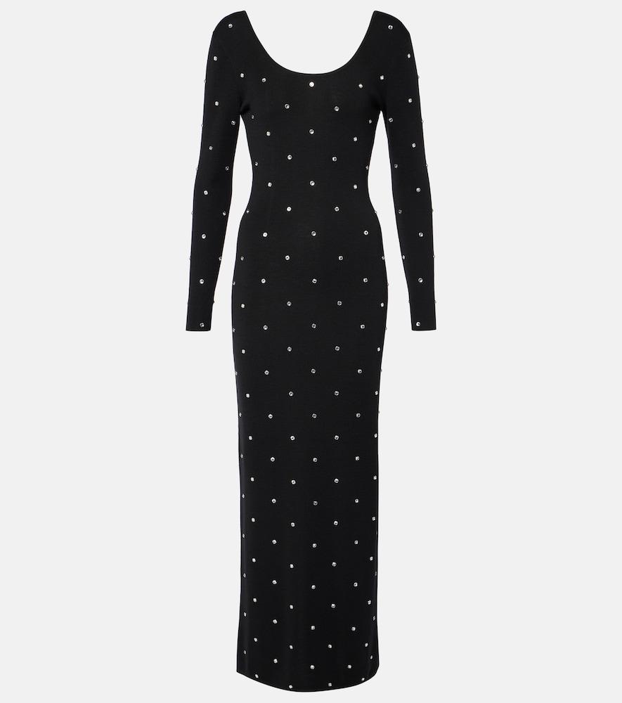 versace crystal-embellished virgin wool midi dress