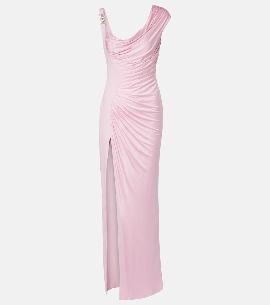 versace draped one-shoulder ruched gown