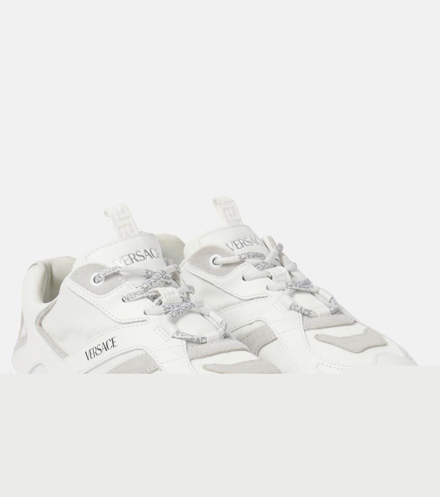 versace galaxia suede-trimmed leather sneakers