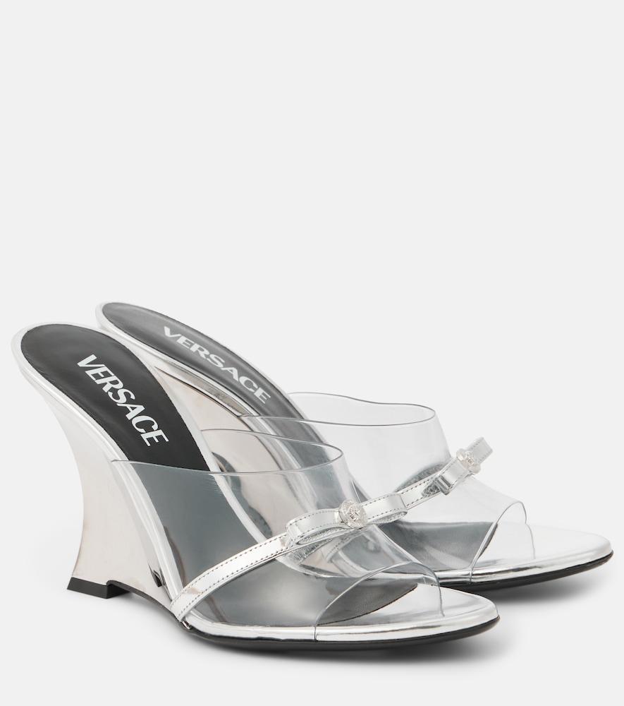 versace gianni ribbon 95 pvc wedge mules
