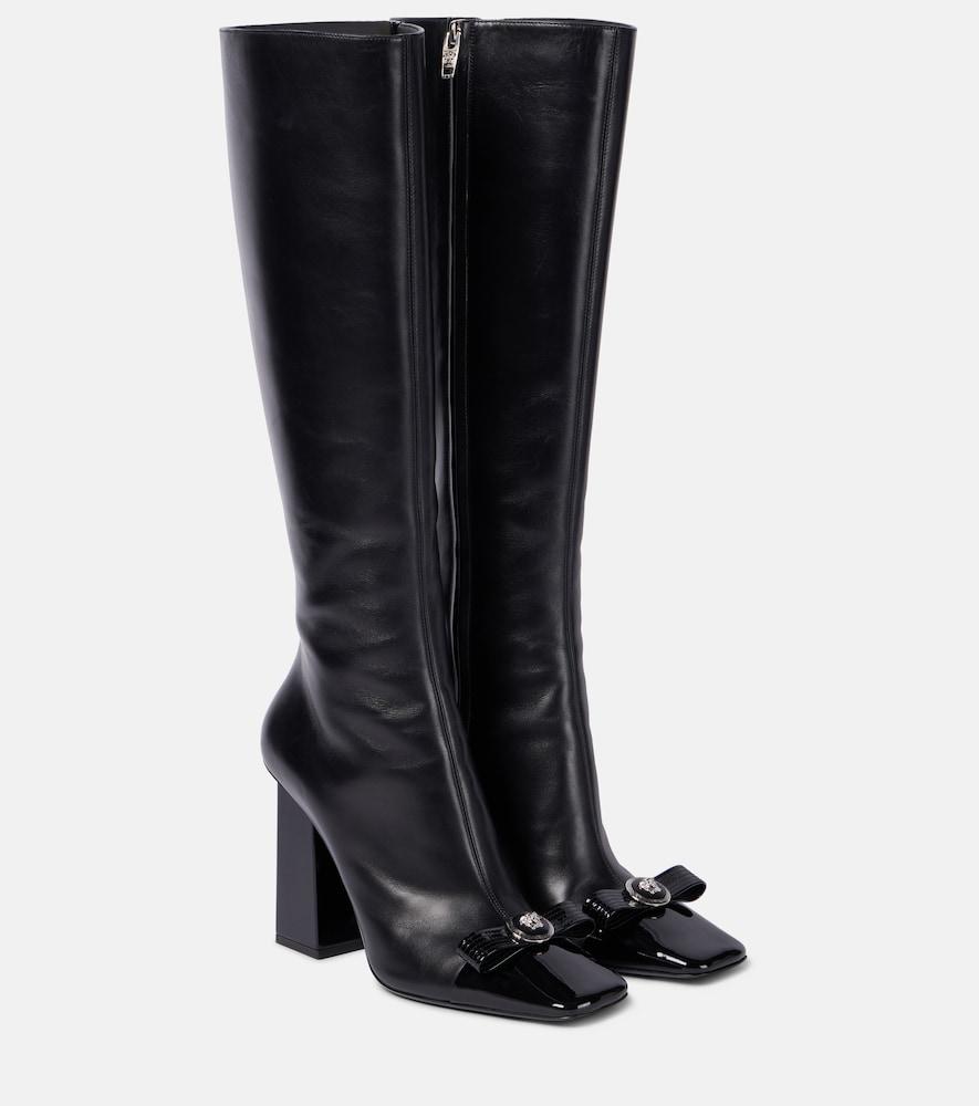 versace gianni ribbon leather knee-high boots
