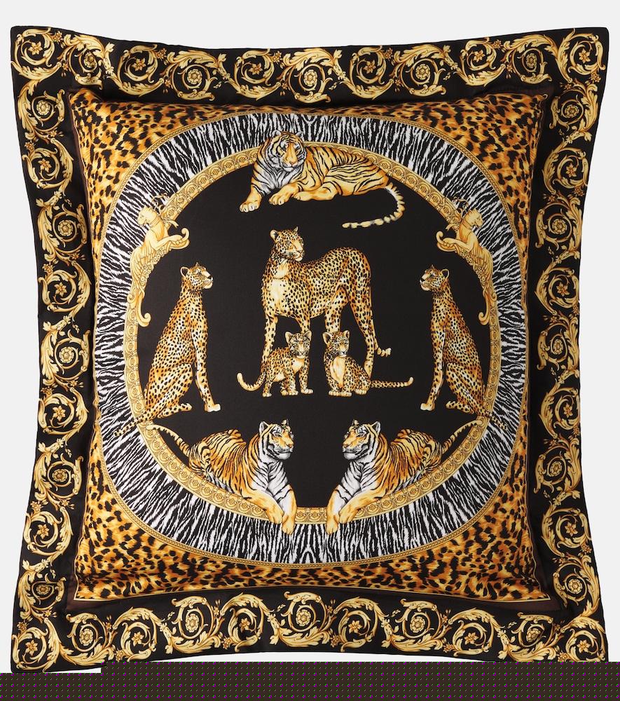 versace home logo printed cotton satin cushion
