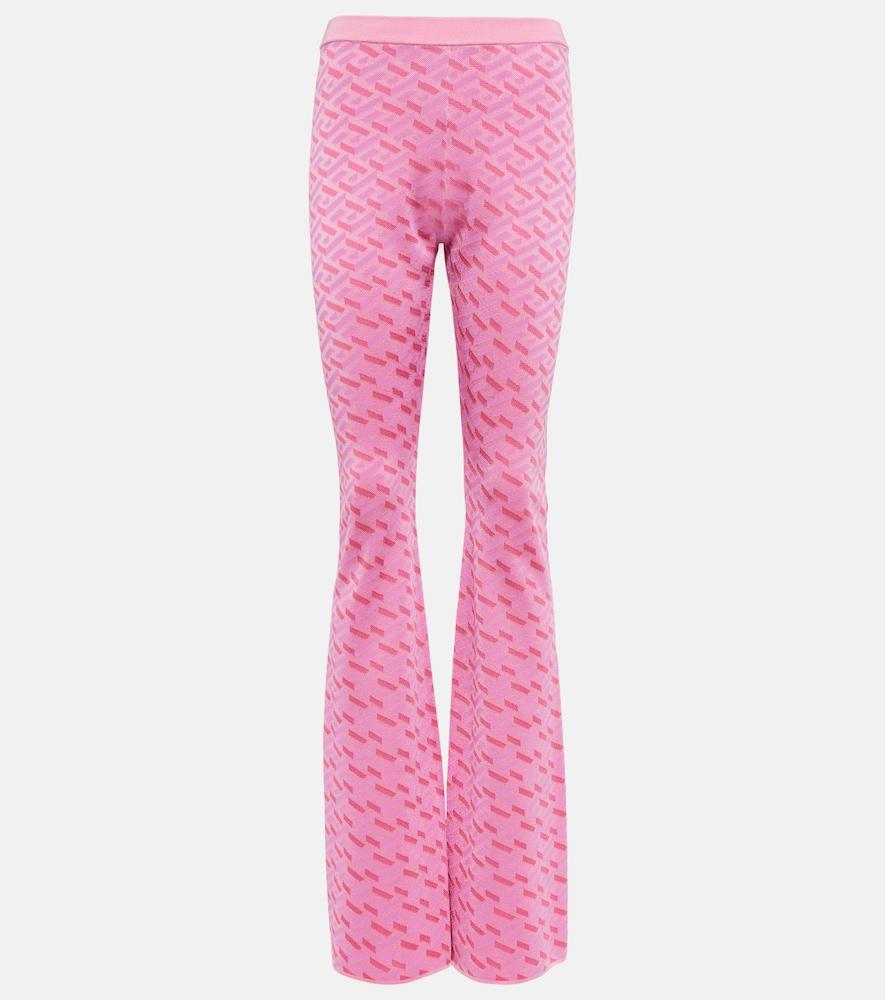 versace la greca jacquard silk-blend flared pants