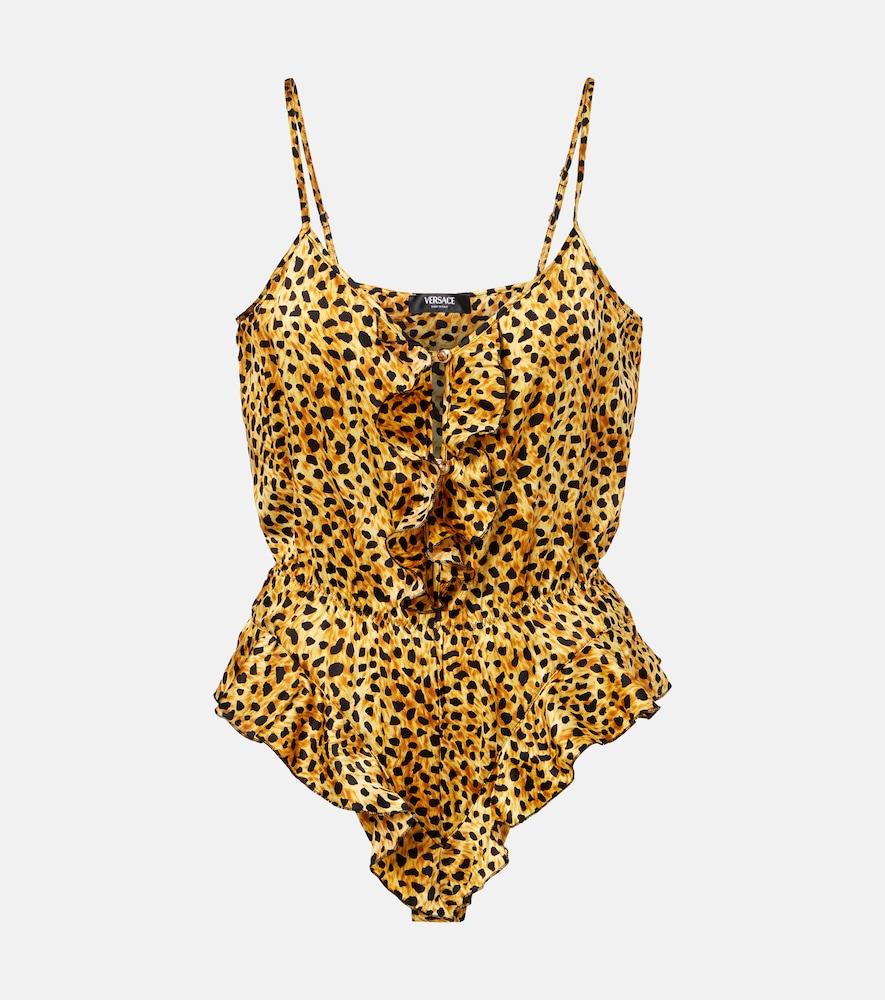 versace leopard-print silk satin bodysuit