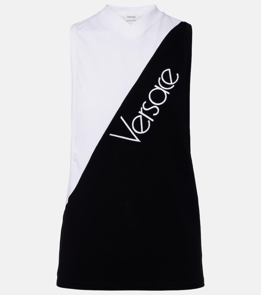 versace logo embroidered cotton-blend tank top