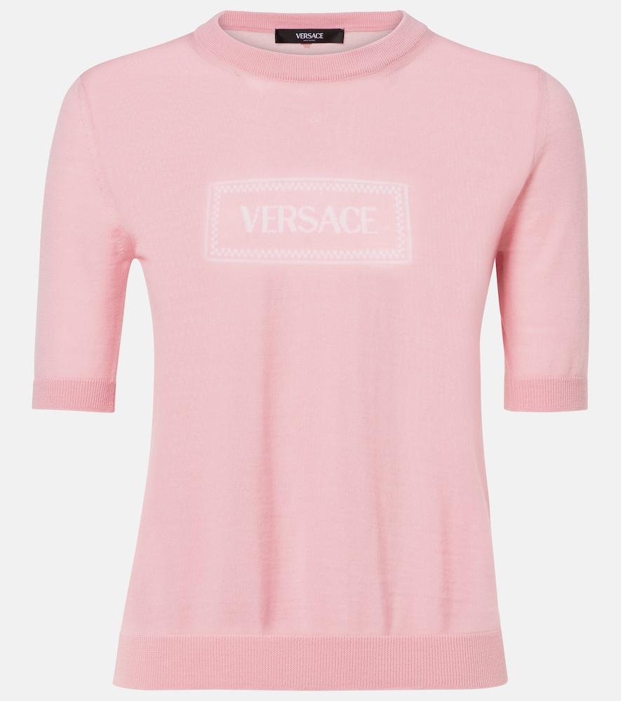 versace logo jacquard knitted top