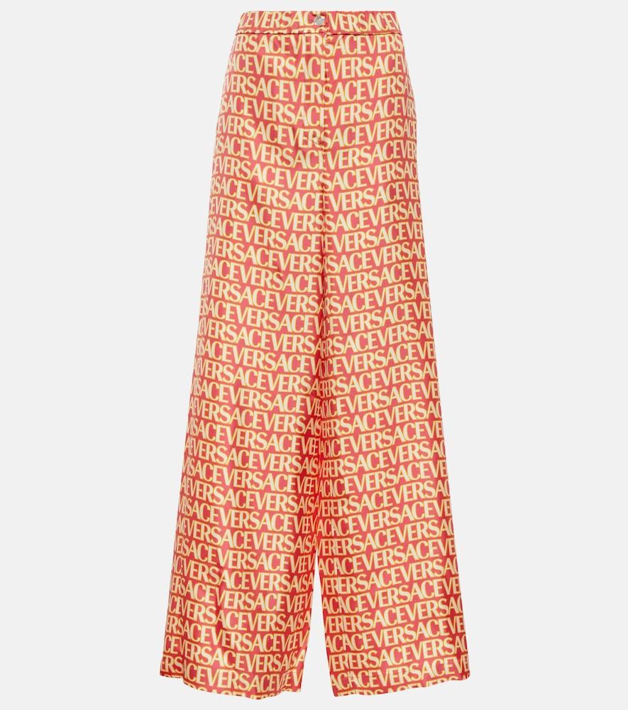versace logo wide-leg silk pants