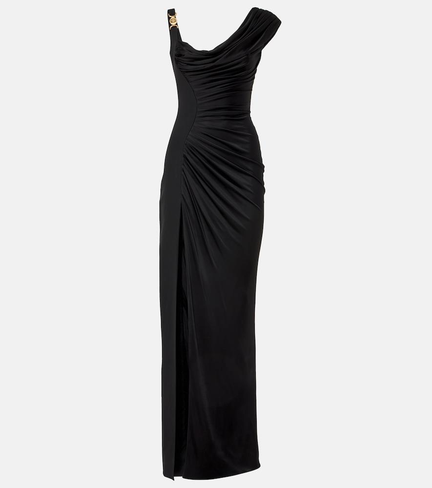 versace medusa '95 draped jersey and crêpe gown
