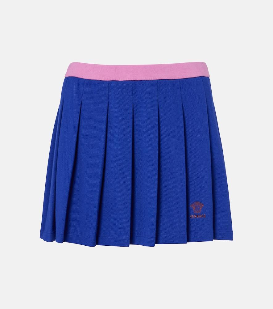 versace medusa pleated cotton piqué miniskirt