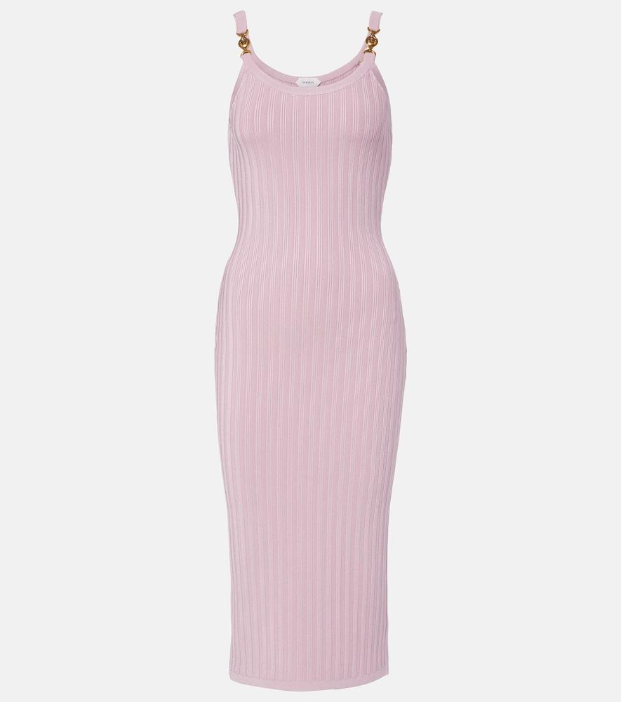 versace medusa ribbed-knit midi dress