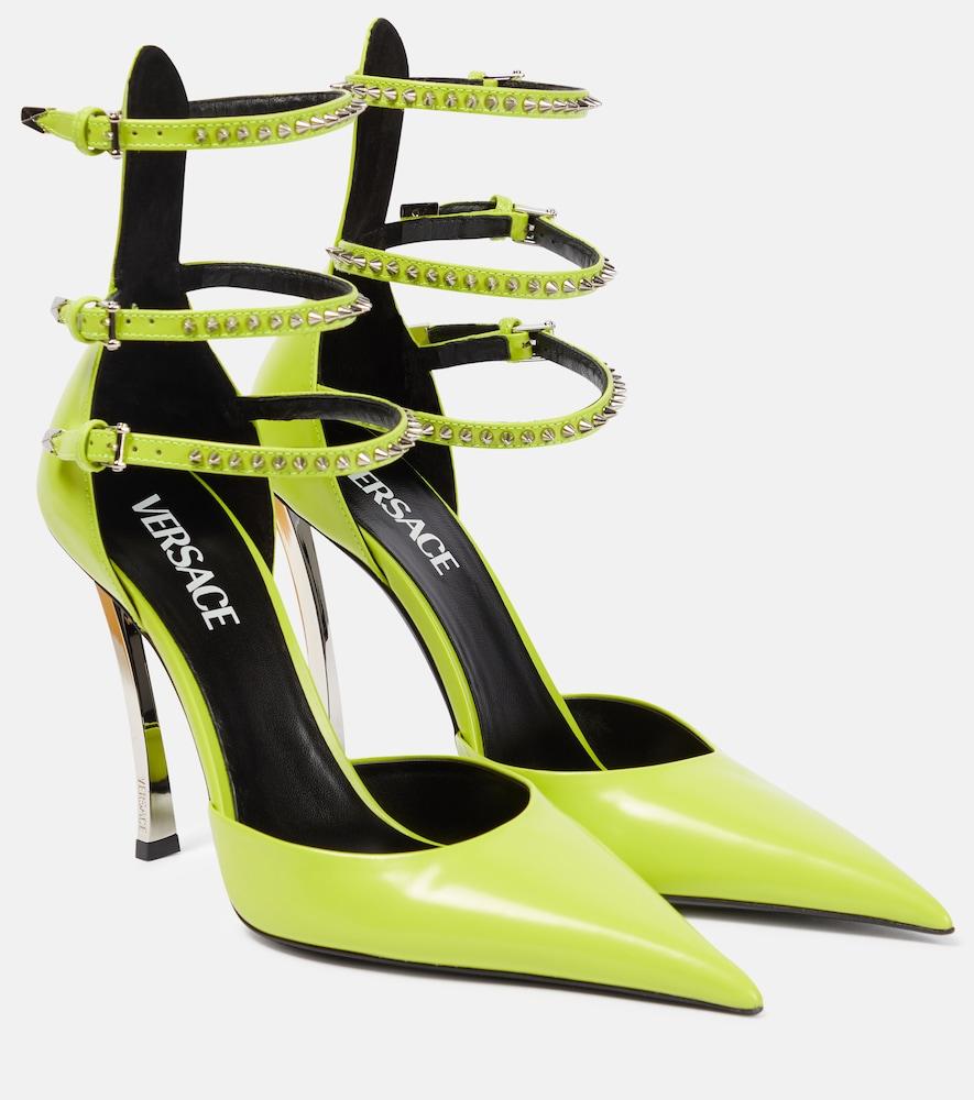 versace pin-point embellished leather pumps