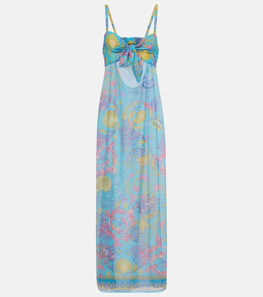 versace printed cutout semi-sheer maxi dress