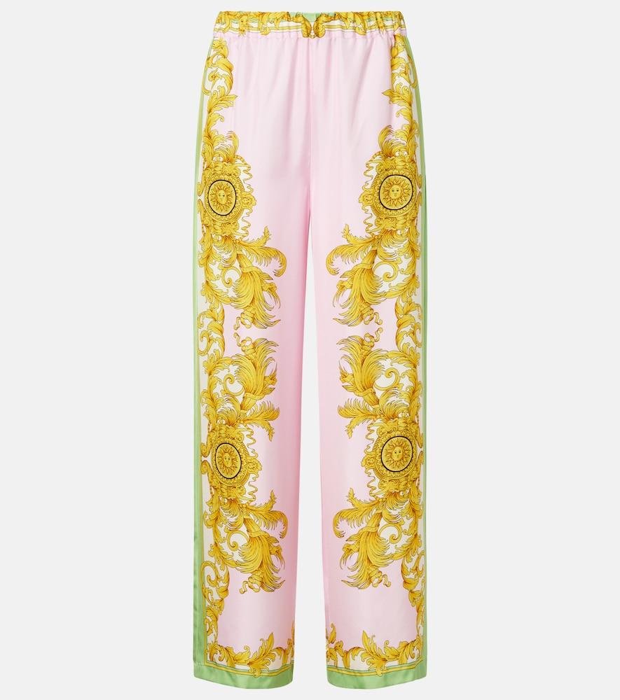 versace printed silk twill wide-leg pants