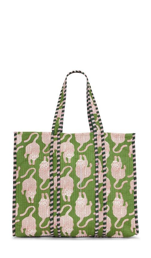 verve culture feline tote in green.