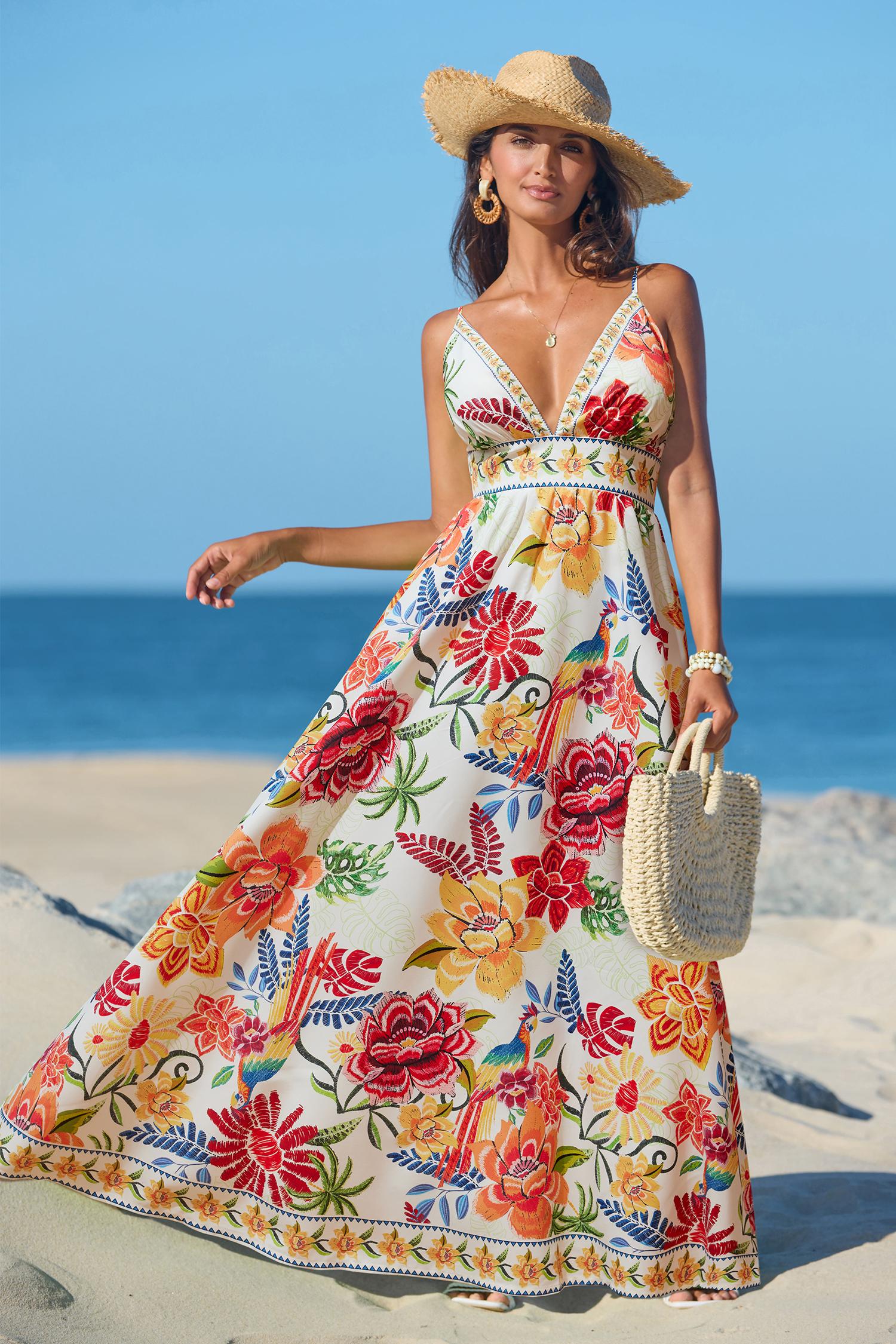 vibrant oasis tropical maxi dress - l