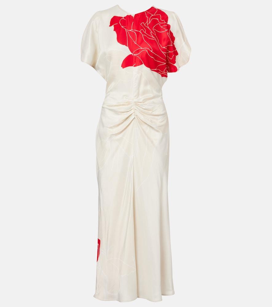victoria beckham gathered floral midi dress