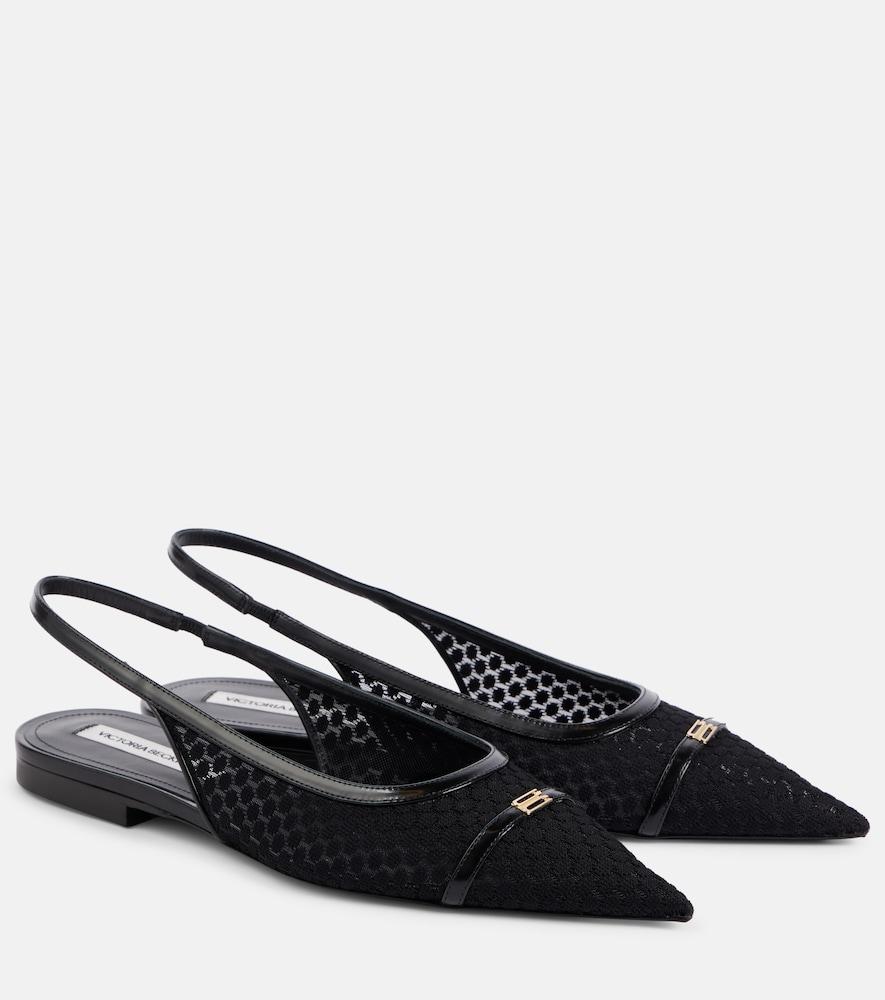 victoria beckham leather-trimmed mesh slingback flats