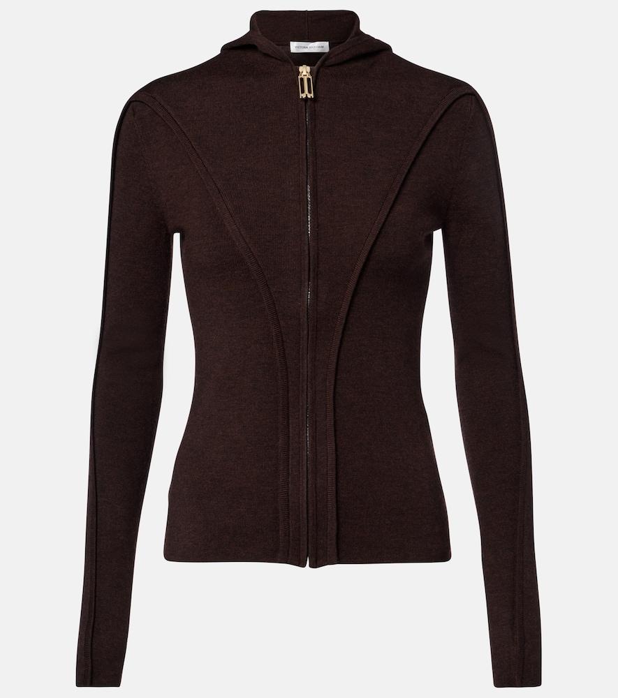 victoria beckham wool-blend jersey zip-up hoodie