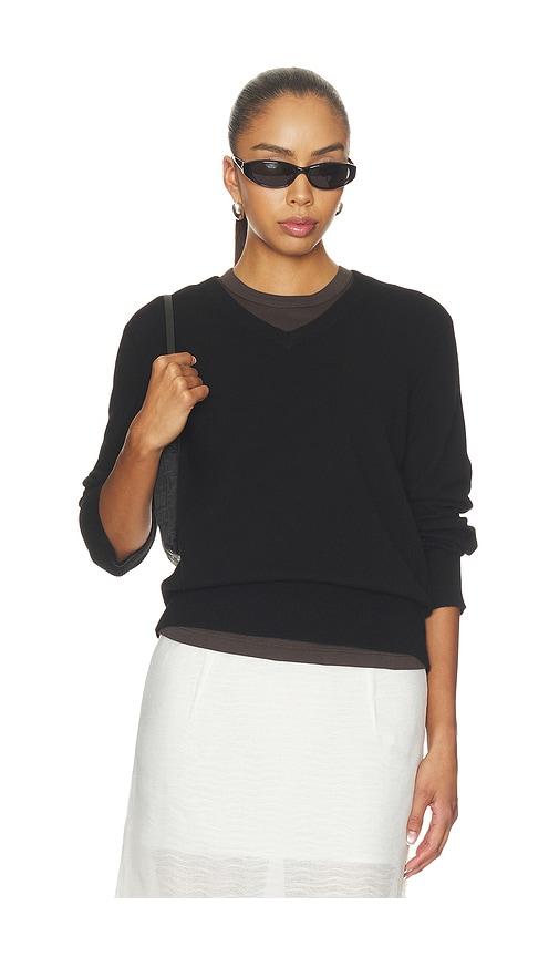 vince casual v neck top in black. - size l (also in m, s, xs)
