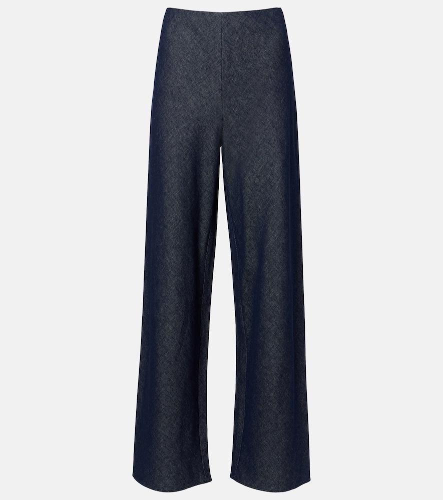 vince colette cotton and linen chambray wide-leg pants