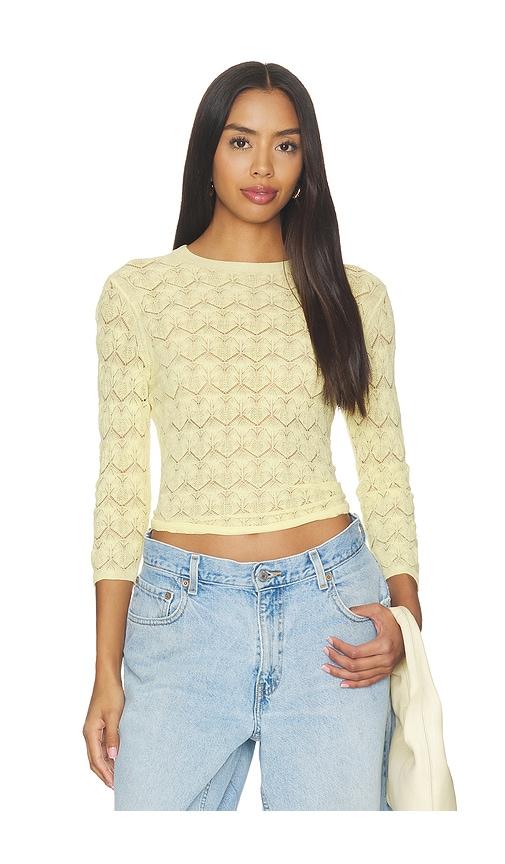 vince fine lace 3/4 sleeve crew neck in yellow. - size l (also in m, s, xs)