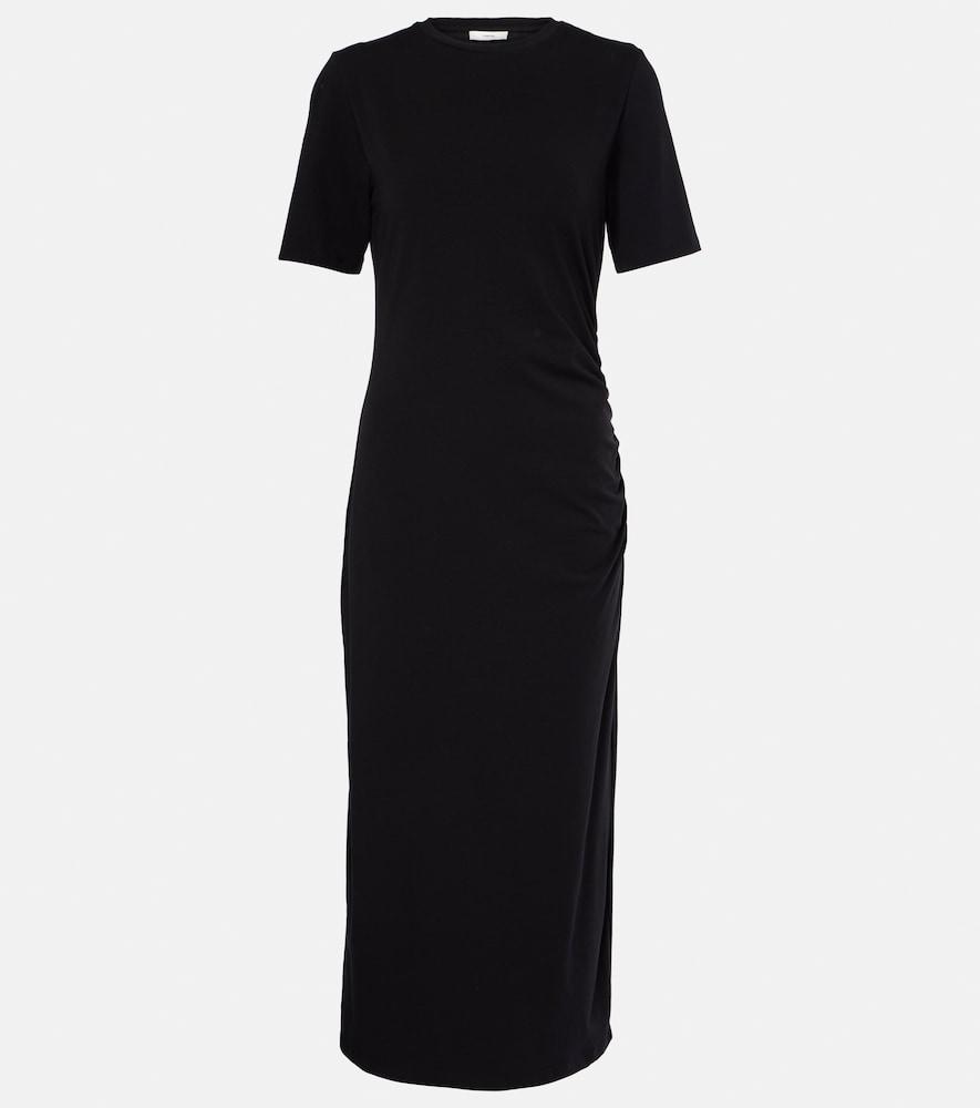 vince gathered cotton-blend midi dress
