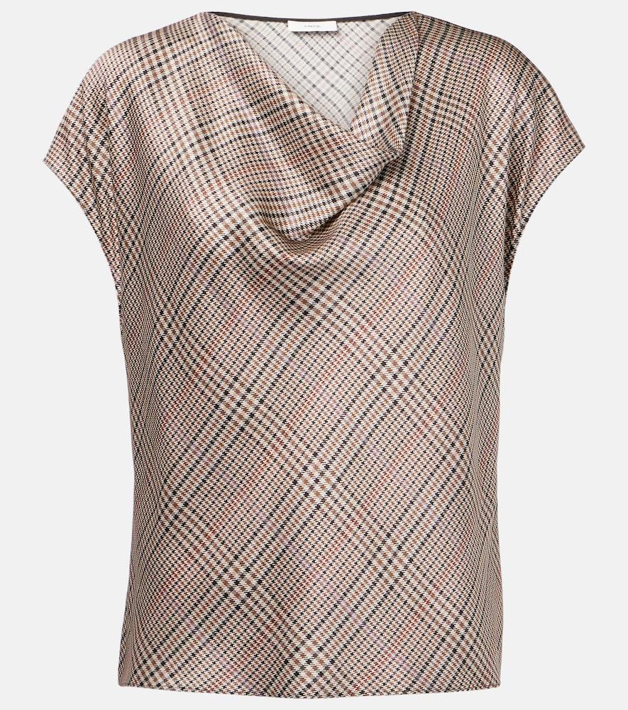 vince houndstooth silk top