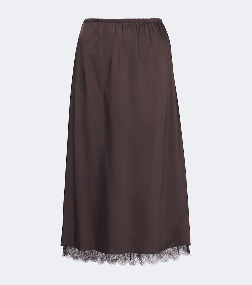 vince lace-trimmed satin midi skirt