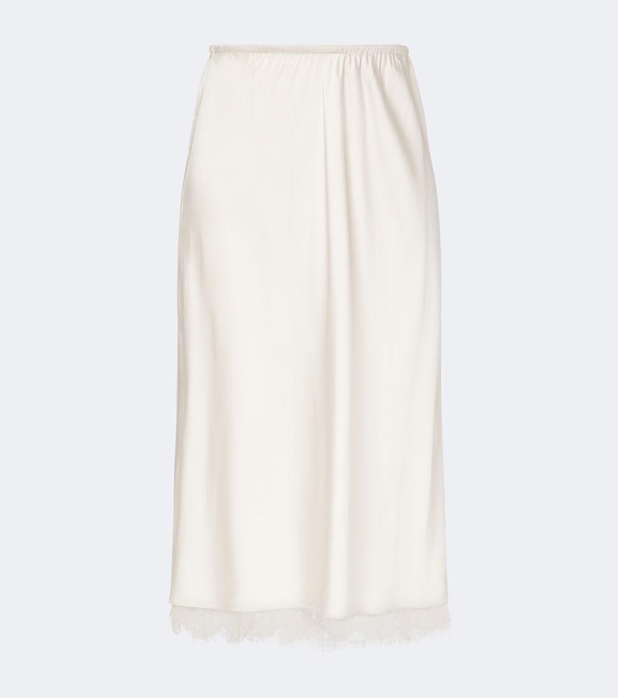 vince lace-trimmed satin midi skirt