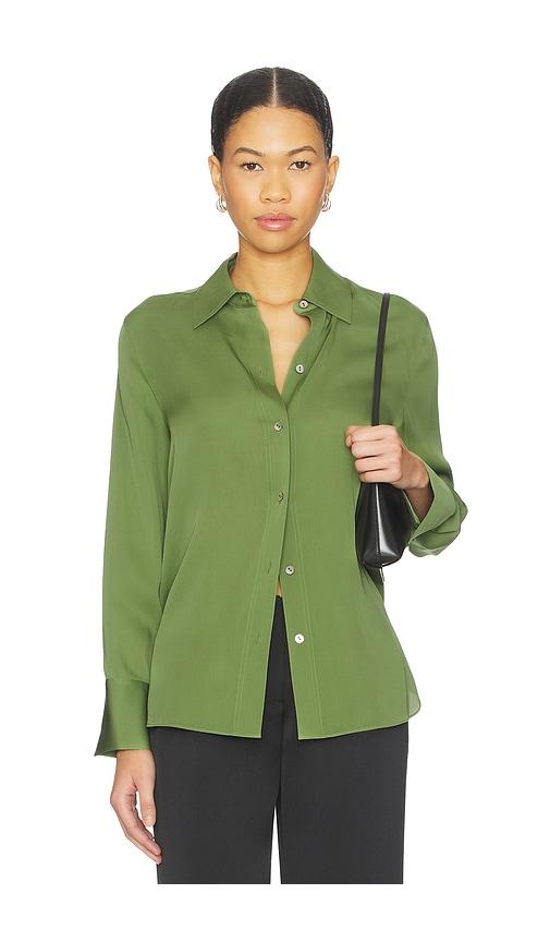 vince long sleeve button down blouse in green. - size m (also in s)