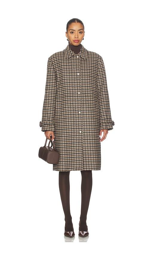 vince plaid car coat with faux leather trim in cream. - size s (also in )
