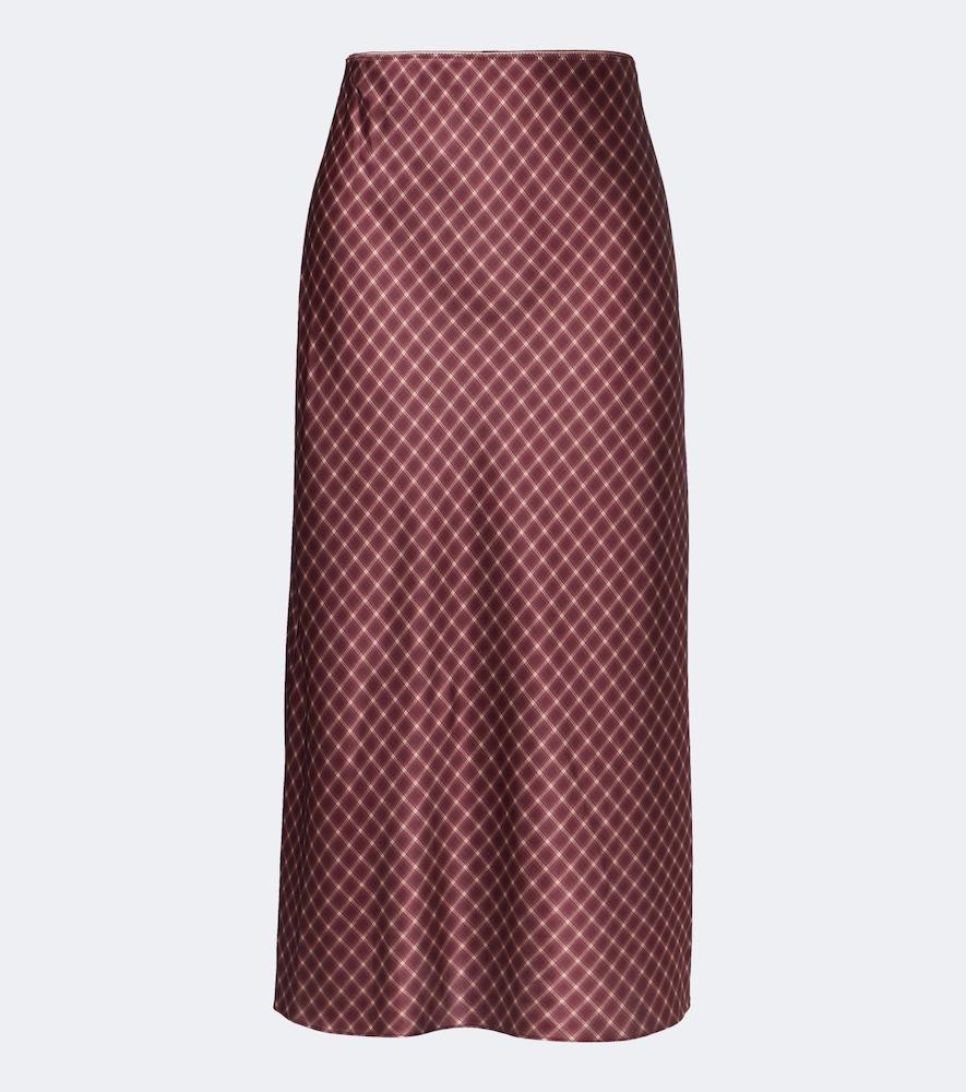vince plaid satin midi skirt