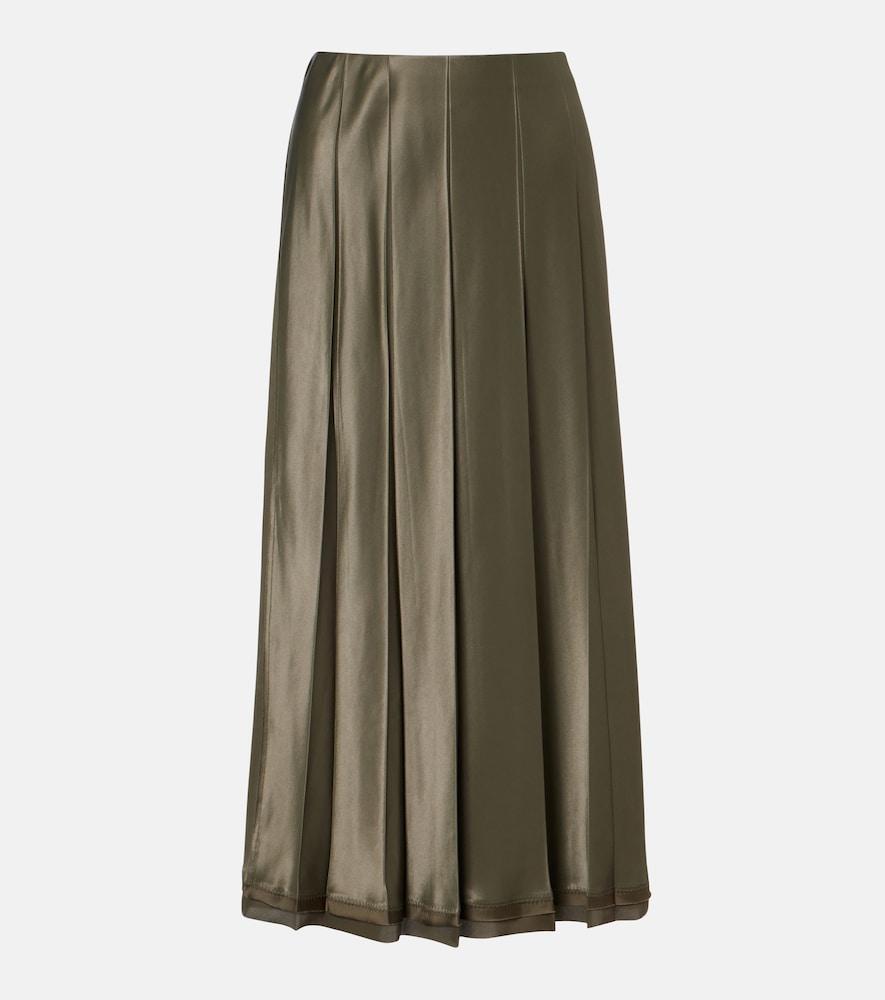 vince pleated satin midi skirt
