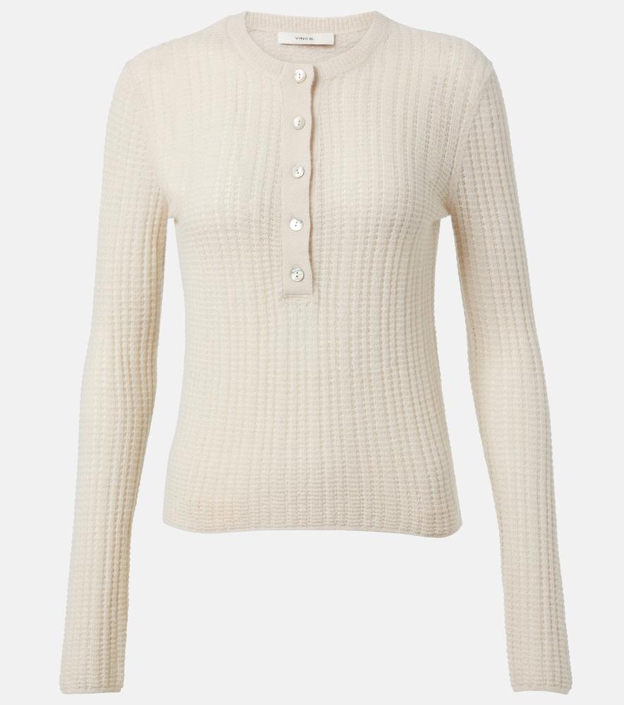 vince ribbed-knit cashmere and silk henley shirt