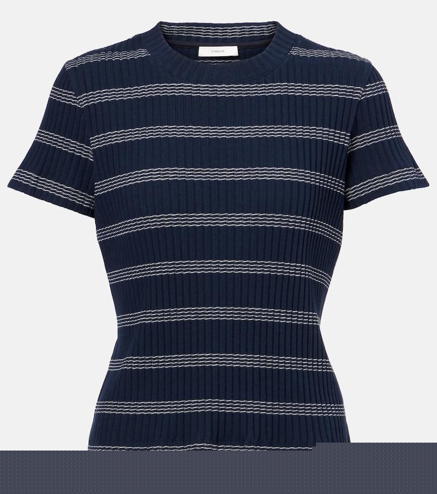 vince ribbed-knit striped cotton-blend t-shirt