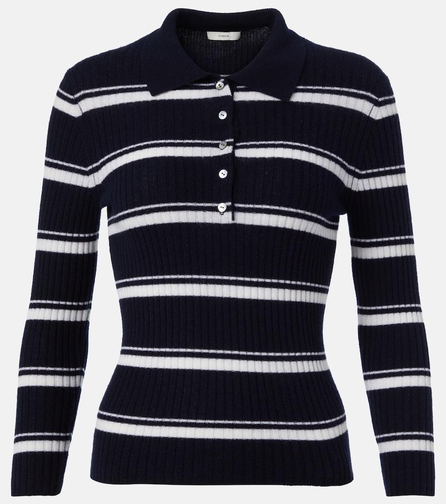 vince striped cashmere and silk polo sweater