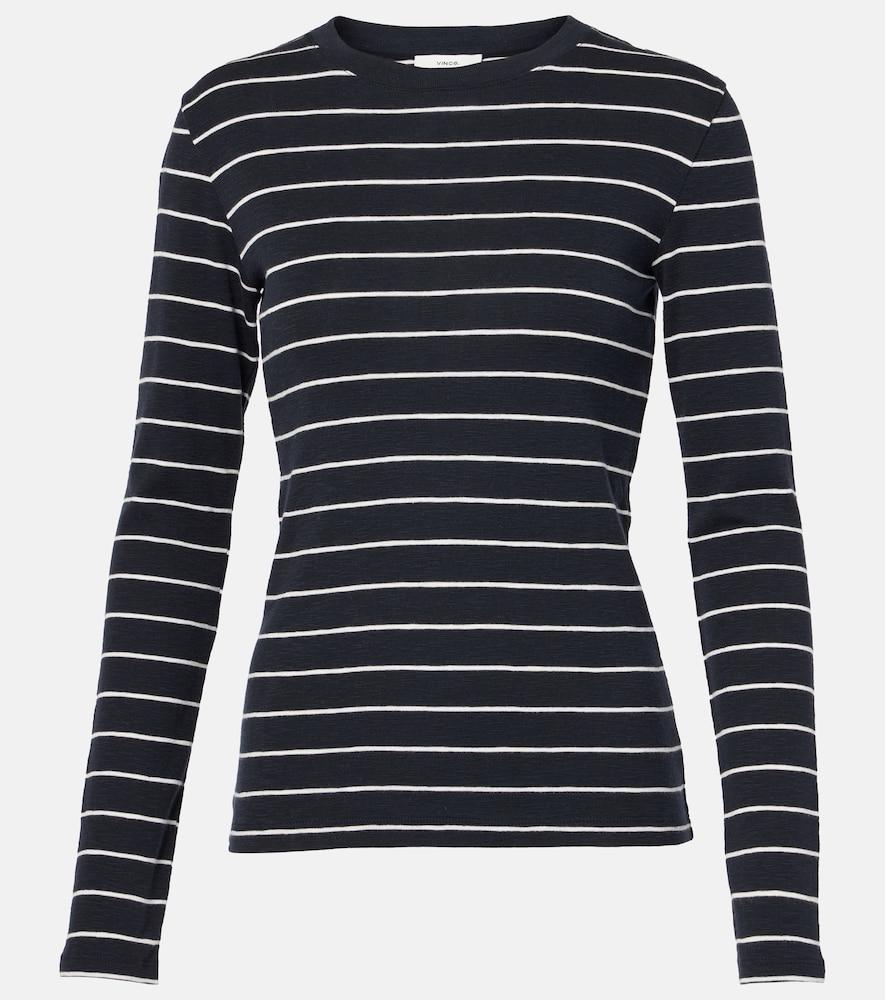vince striped cotton-blend top