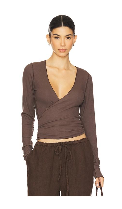 vir vita margot wrap top in chocolate. - size s (also in xs)